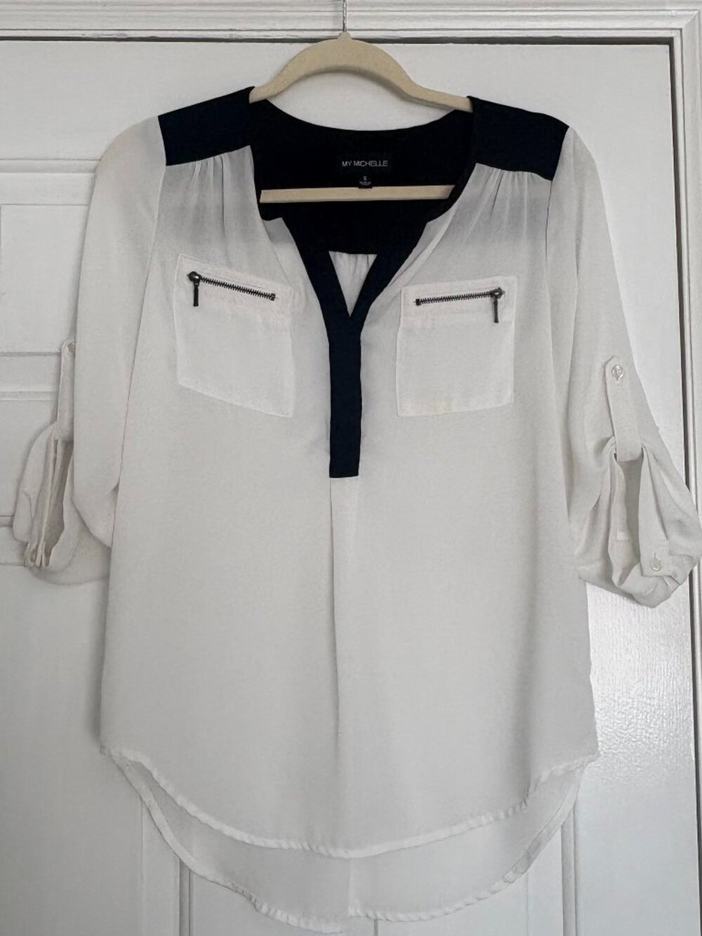 My Michelle Black & White Blouse 3/4 sleeve - size Small